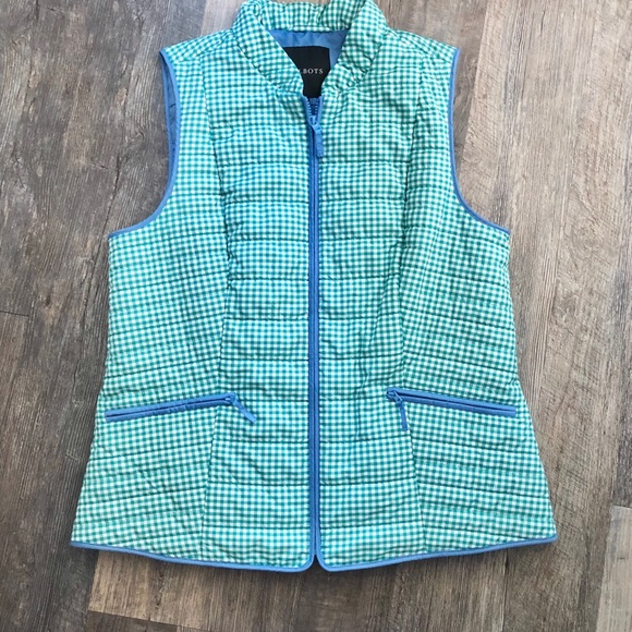 Talbots Green Gingham Vest 